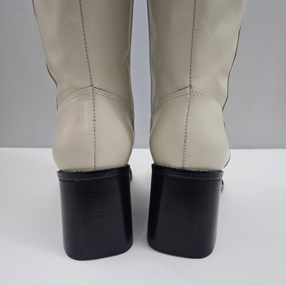 Vince Camuto Sangeti Knee High Boots Women 9 WIDE Ivory Cream Leather Block Heel - Picture 9 of 15